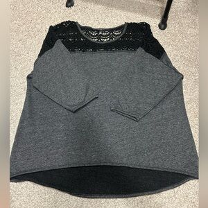 Hannah Charcoal Top with Intricate Black Lace